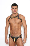 Gold Striped Leather Pouch with Leather Jock