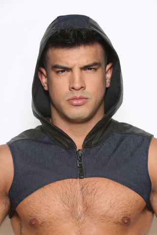 Denim Zippered Chest Vest with Hood
