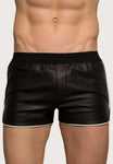 Athletic Leather Shorts- Black Piping (Black)