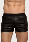 Athletic Leather Shorts- Black Piping